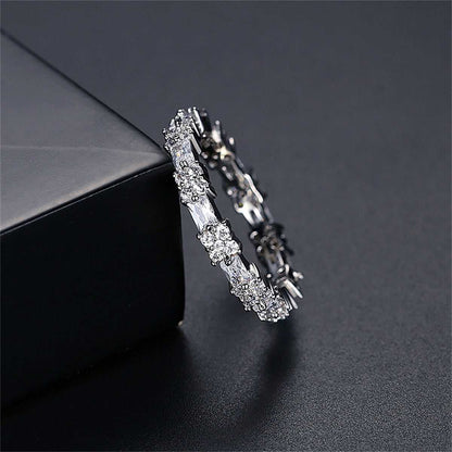 Crystal & Cubic Zirconia Silvertone Thin Band Ring-2
