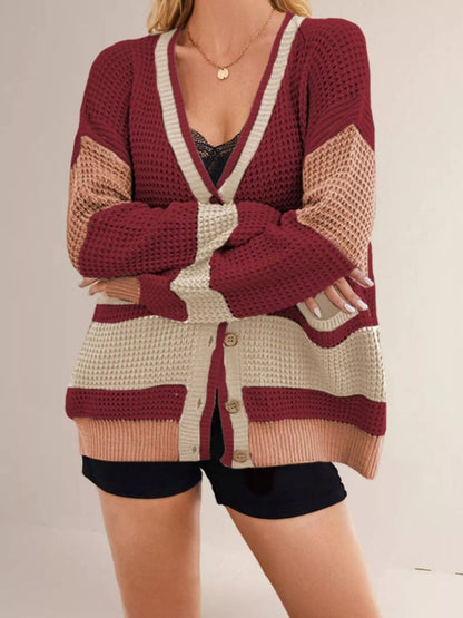 Color Block V-Neck Cardigan