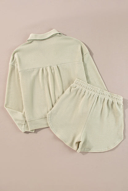 Threaded Pear Dulce Parchment Textured Long Sleeve Lounge Set