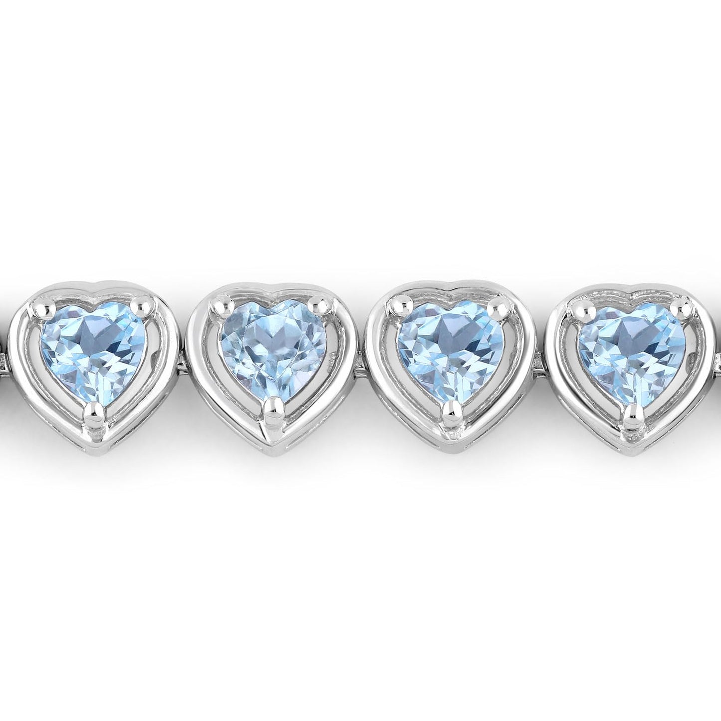 Heart Blue Topaz Prong Silver Tennis Bracelet