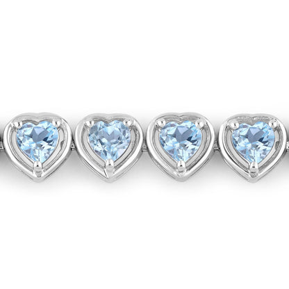 Heart Blue Topaz Prong Silver Tennis Bracelet