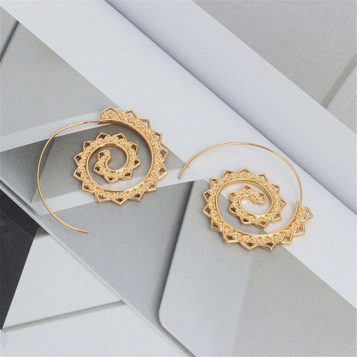 Goldtone Openwork Petal Spiral Drop Earrings