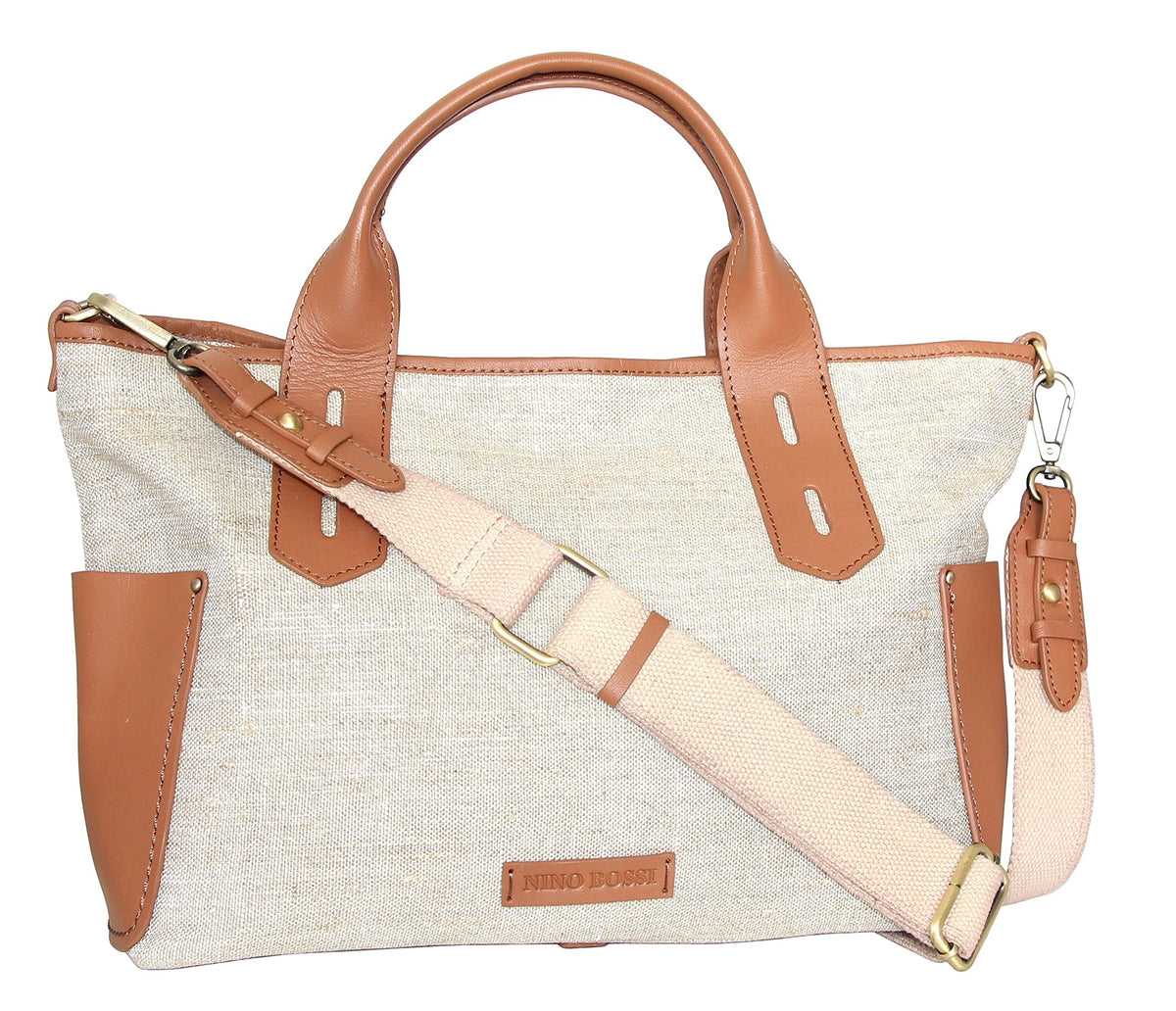 Nino Bossi Delana Linen/Leather Tote - Cognac