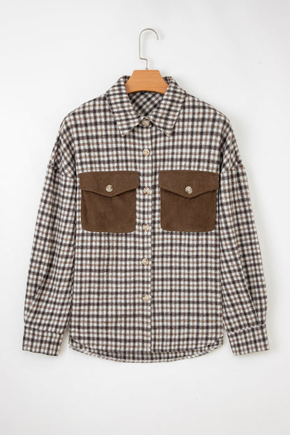 Threaded Pear Ava Flap Patchwork Plaid Shacket