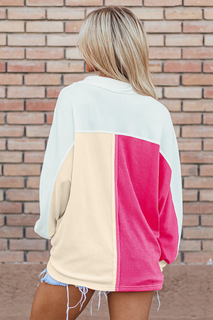 Threaded Pear Kehlani Ribbed Collared Oversized Sweatshirt