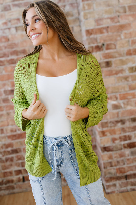 Threaded Pear Whitley Crochet Knit Open Cardigan
