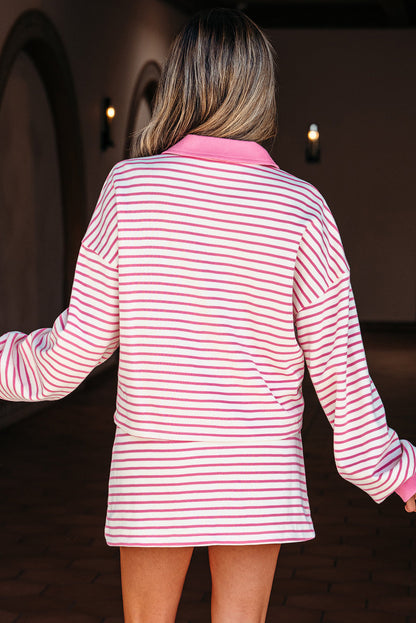 Threaded Pear Juniper Stripe Collared Pullover and Skort Outfit