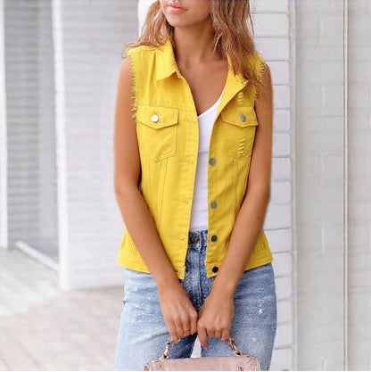 Women's Colorful Denim-Style Vest Jacket – Spring & Summer