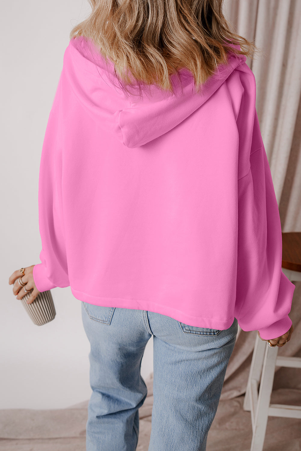 Threaded Pear Kate Fleece Lined Half Zipper Kangaroo Pockets Loose Hoodie