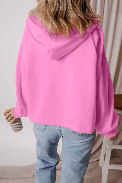 Threaded Pear Kate Fleece Lined Half Zipper Kangaroo Pockets Loose Hoodie