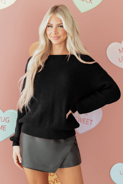 Threaded Pear Alianna Backless Drop Shoulder Sweater