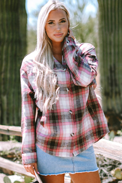 Threaded Pear Harper Plaid Flap Up Shacket