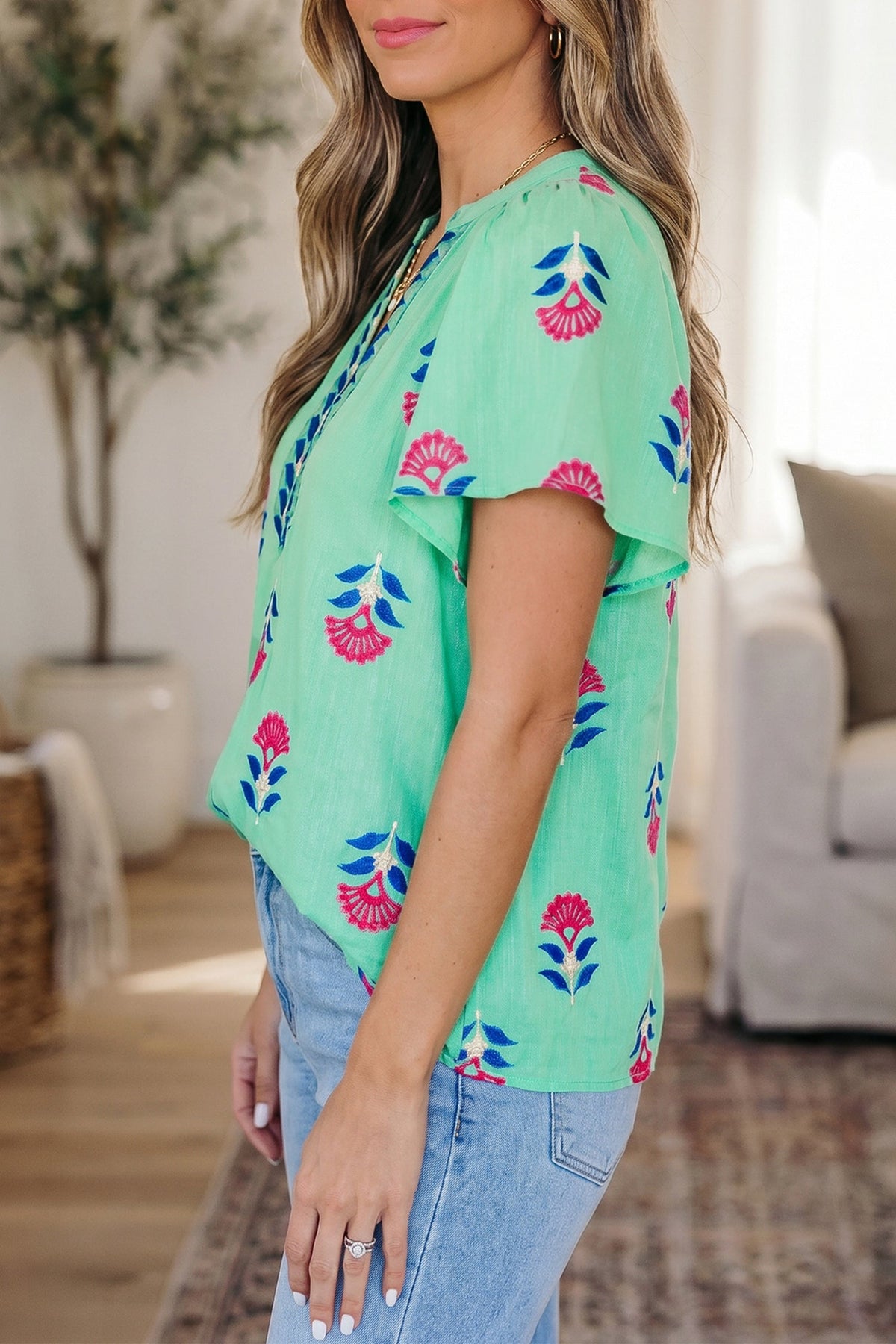 Threaded Pear Gianna Floral Flutter Sleeve Blouse