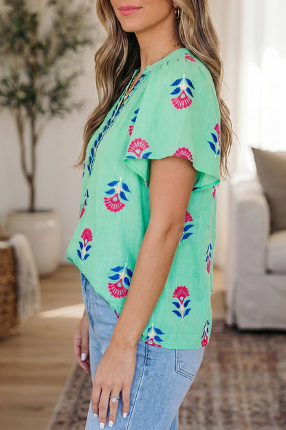 Threaded Pear Gianna Floral Flutter Sleeve Blouse