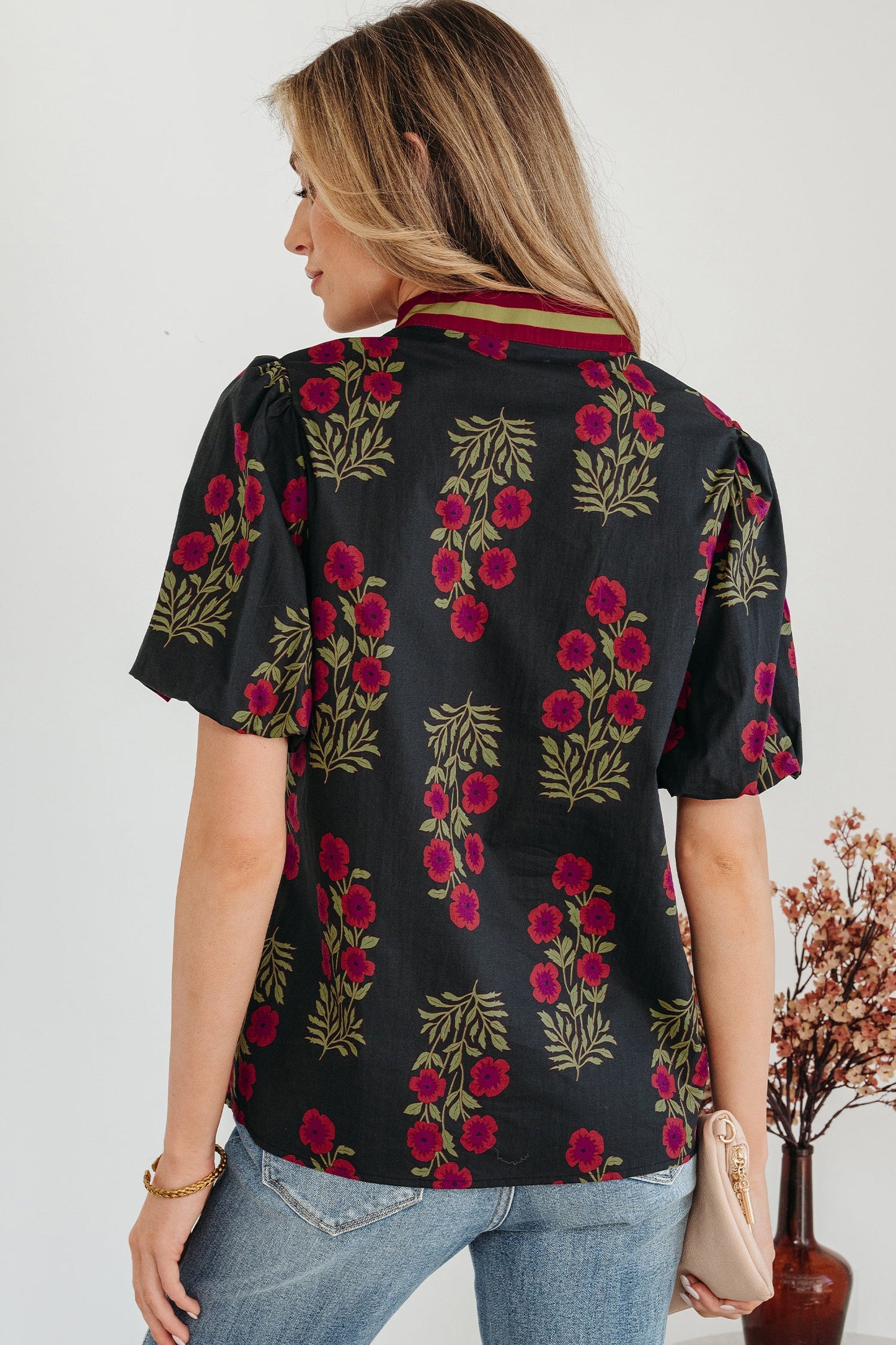 Threaded Pear Zoe Contrast Slit Neckline Blouse