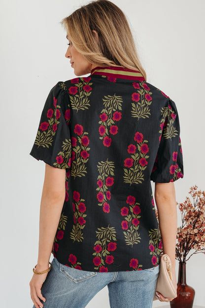 Threaded Pear Zoe Contrast Slit Neckline Blouse