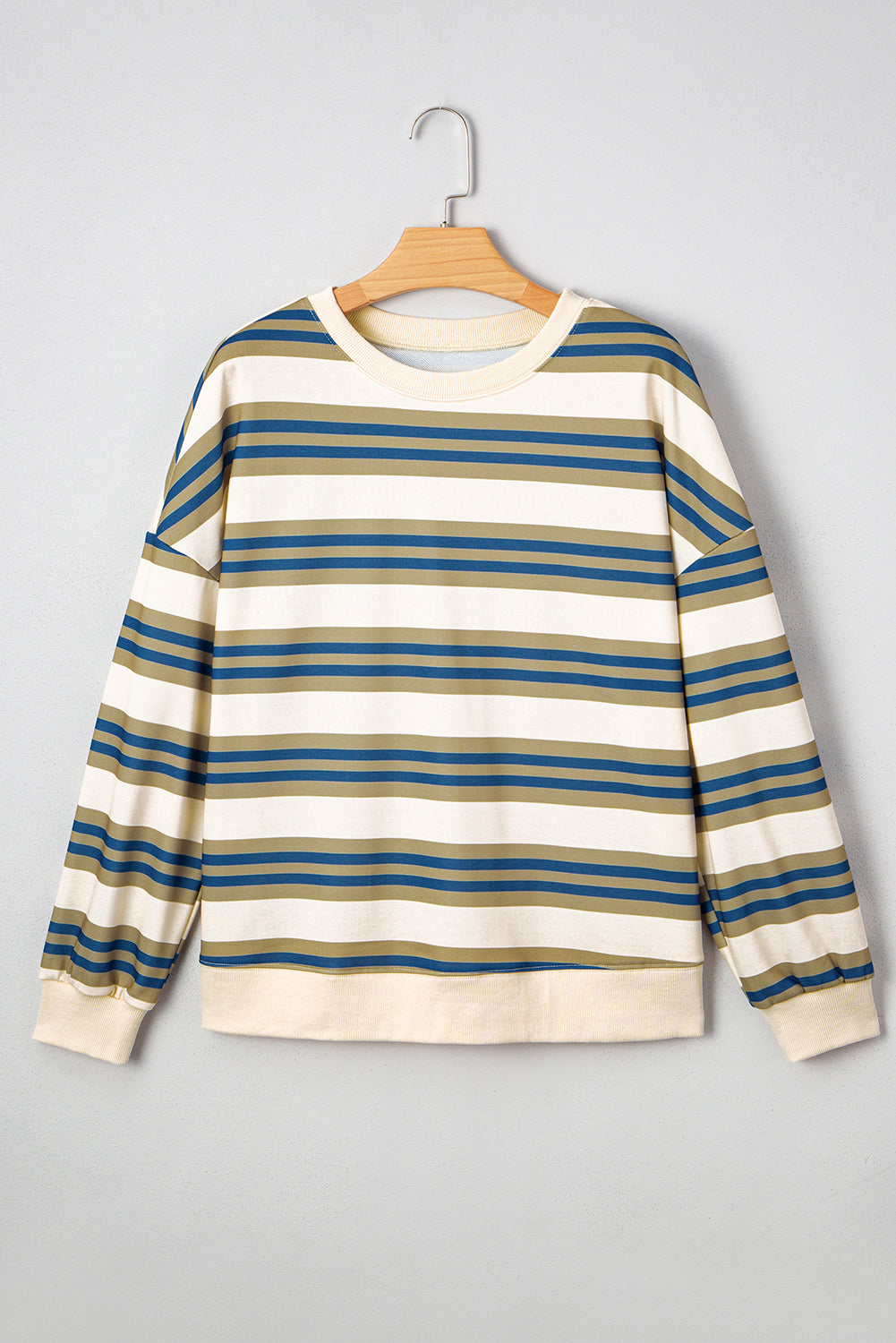 Threaded Pear Rose Stripe Crew Neck Pullover Sweatshirt