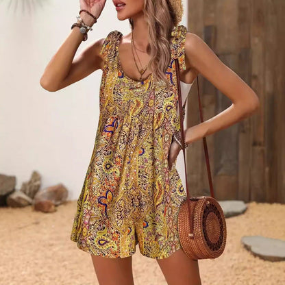 Resort-Style Sleeveless High-Waist Jumpsuit | 4 Prints