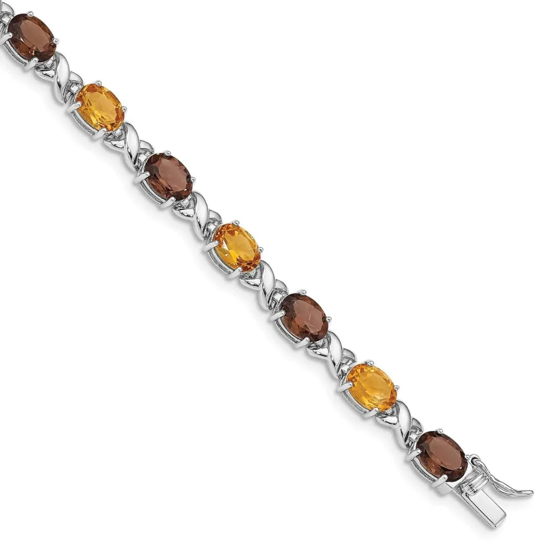 Genuine Multistone Sterling Silver Link Bracelet