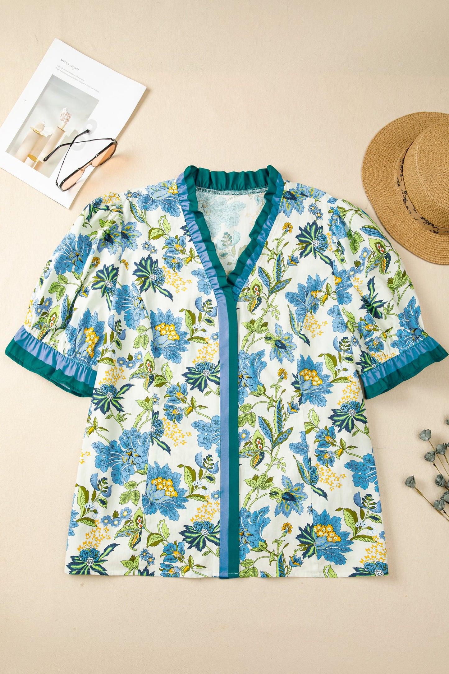 Threaded Pear Alisson Short Sleeve Floral Plus Blouse
