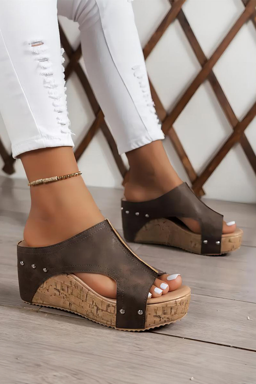 Threaded Pear Skylar Pu Leather Wedge Slippers
