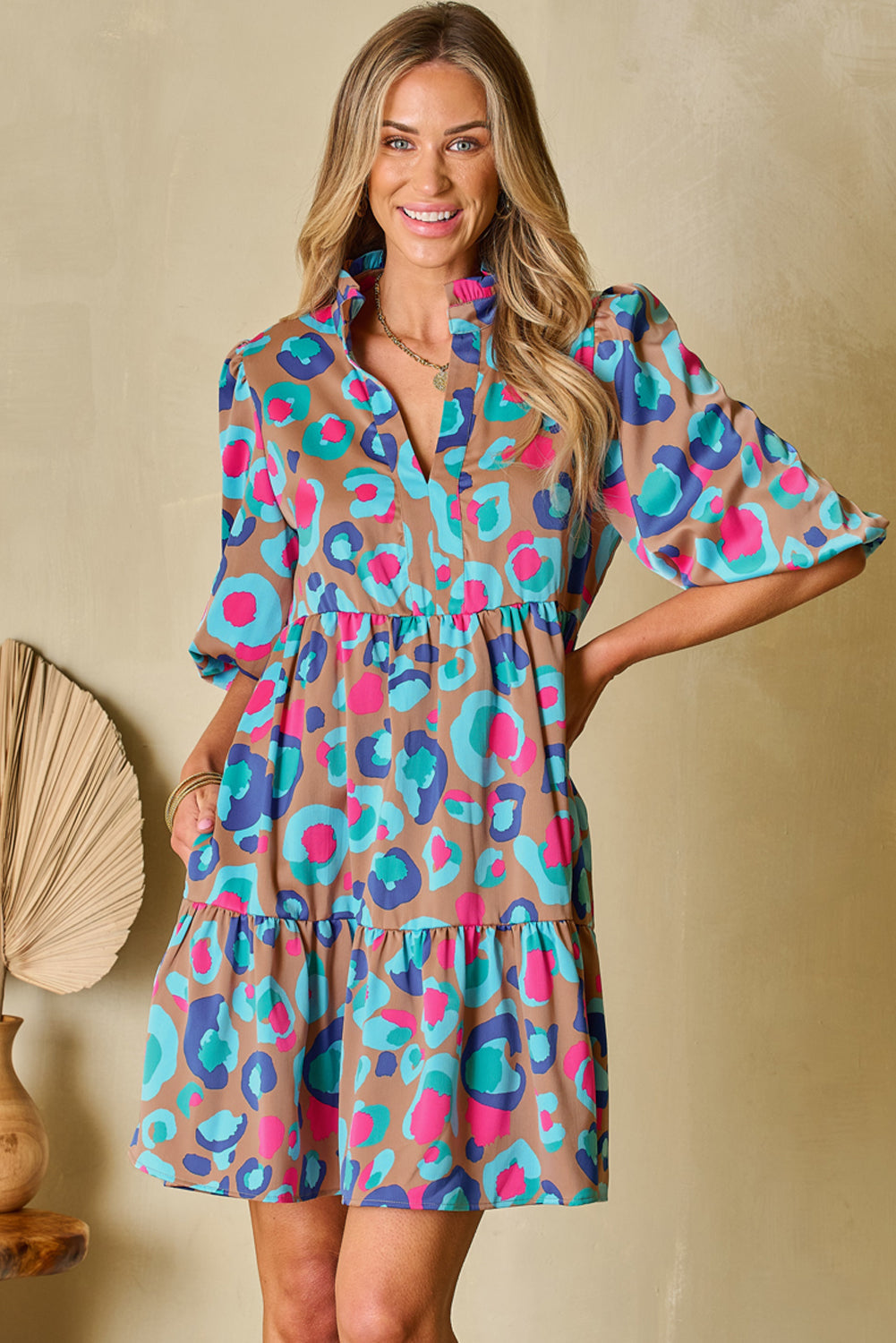Threaded Pear Emerie Sleeve Slit Ruffled Dress