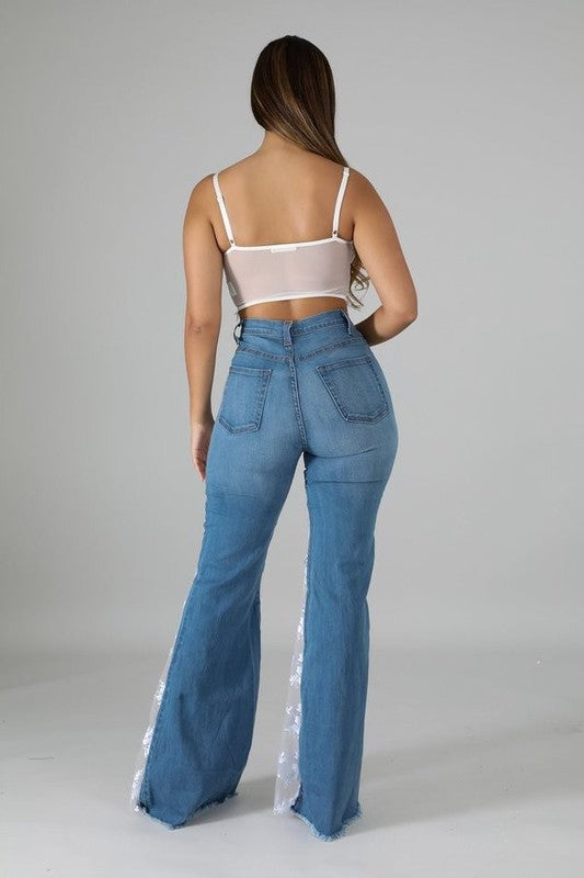 GJG Denim |Lace Bell Bottom Jean