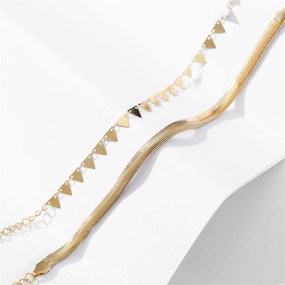 Goldtone Snake Chain & Triangle Station Anklet Set
