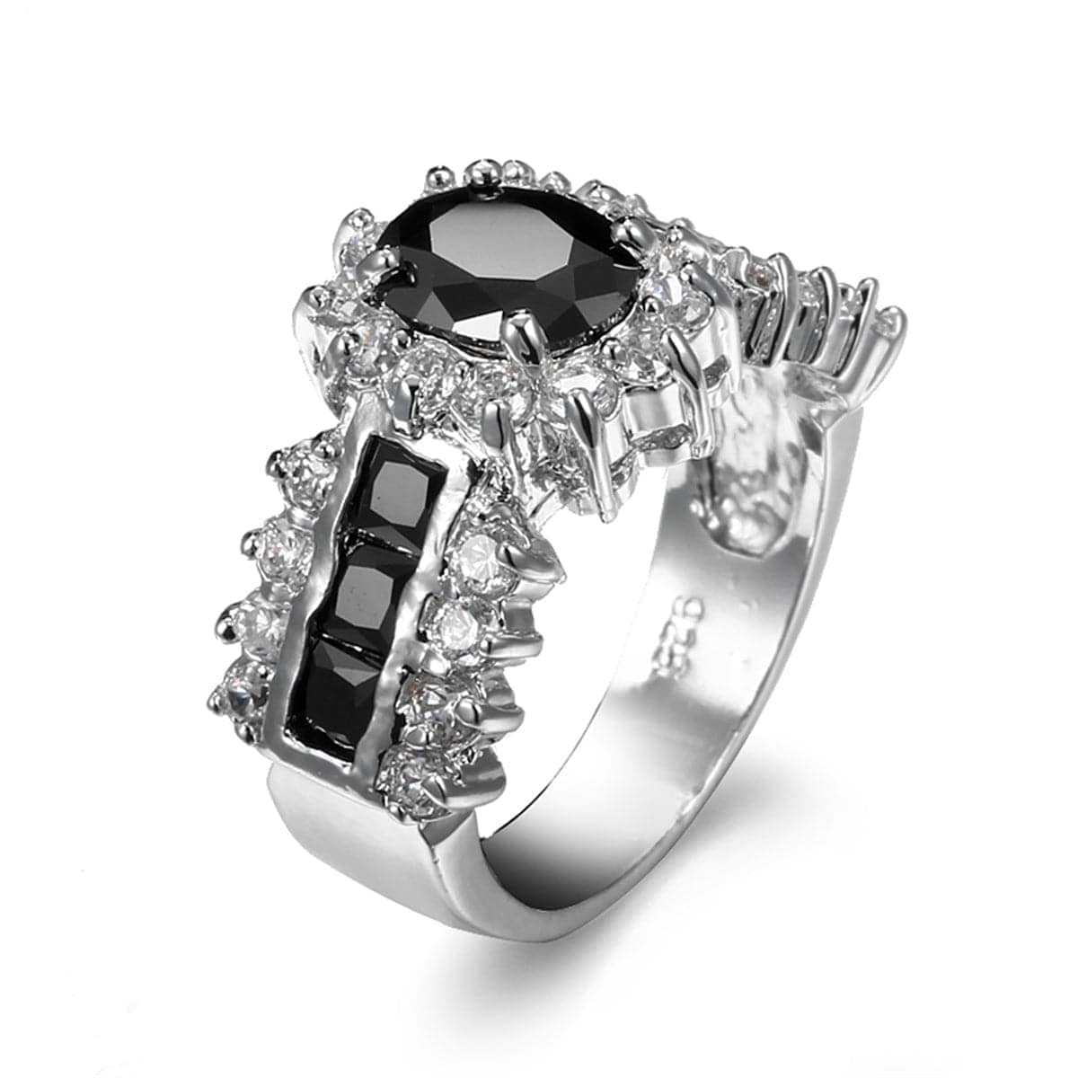 Black Crystal & Cubic Zirconia Oval-Cut Ring-2
