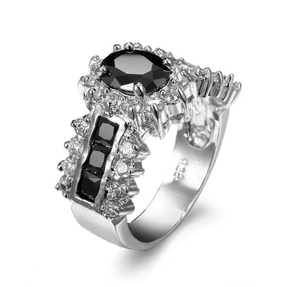 Black Crystal & Cubic Zirconia Oval-Cut Ring-2