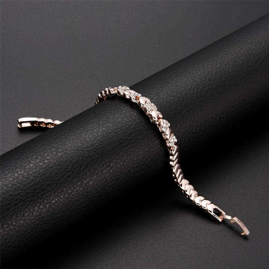 Cubic Zirconia & Rose Goldtone Heart Link Bracelet