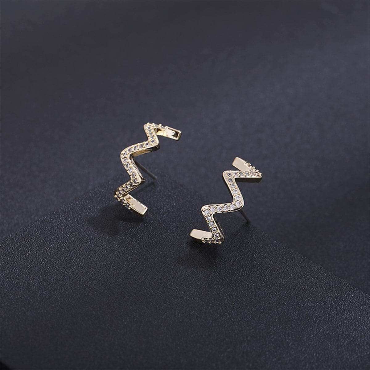 Cubic Zirconia & Goldtone Wave Stud Earrings