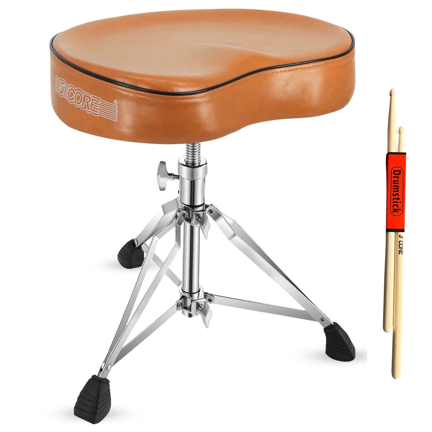 5 Core Drum Throne Padded Guitar Stool Adjustable Heavy Duty Saddle Music Chair Seat Universal for Adults & Kids with Anti Slip Rubber Feet - DS CH BR SDL HD - Brown