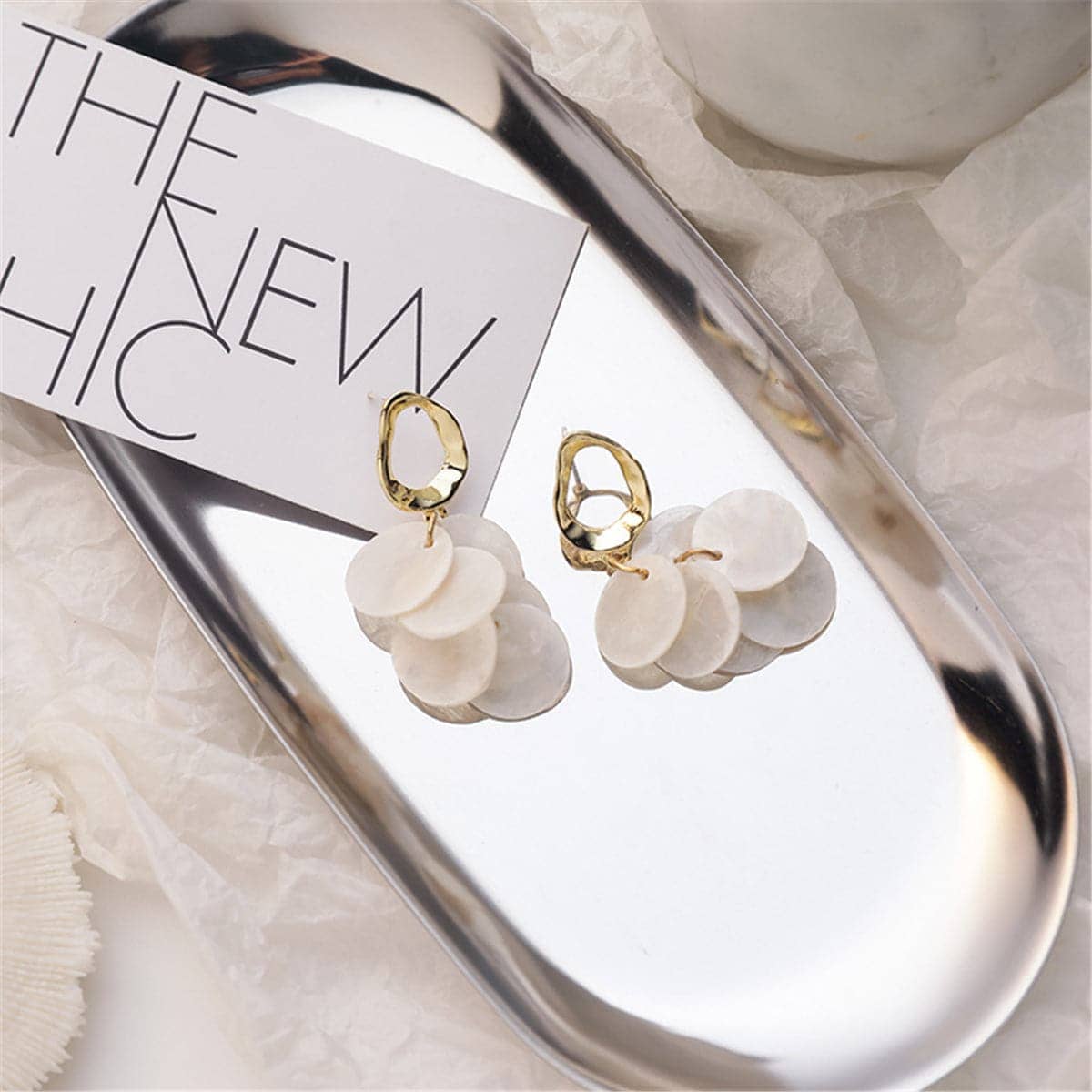 Shell & Goldtone Tiered Drop Earrings