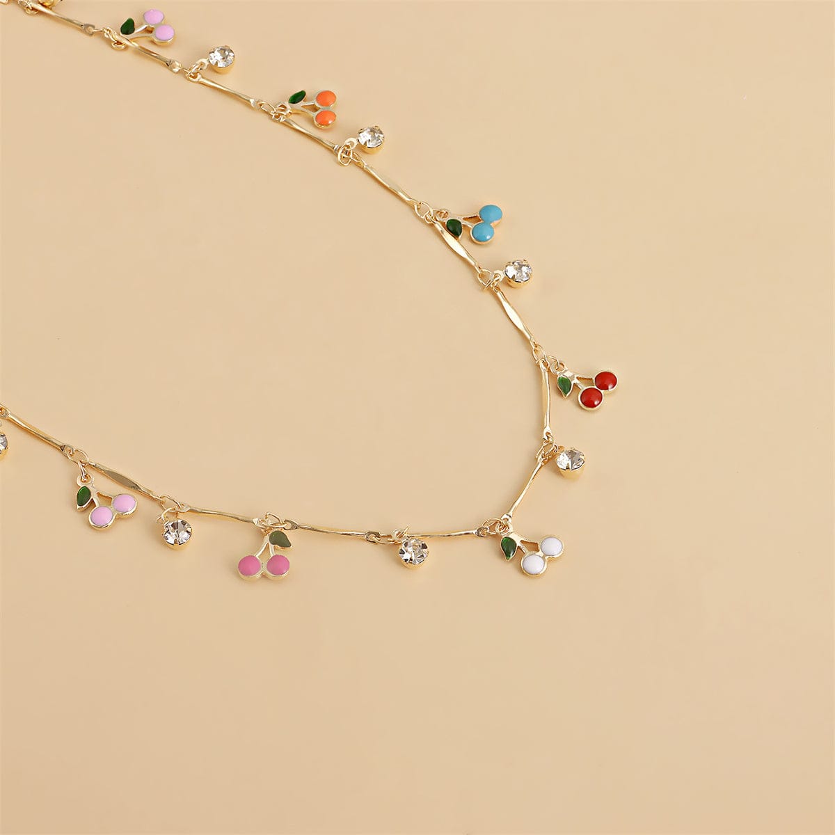 Cubic Zirconia & Enamel Goldtone Cherries Station Necklace