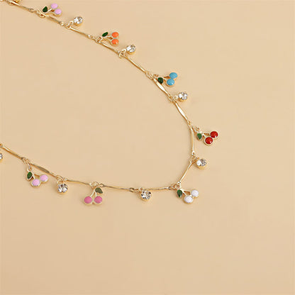Cubic Zirconia & Enamel Goldtone Cherries Station Necklace