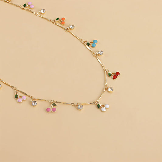 Cubic Zirconia & Enamel Goldtone Cherries Station Necklace