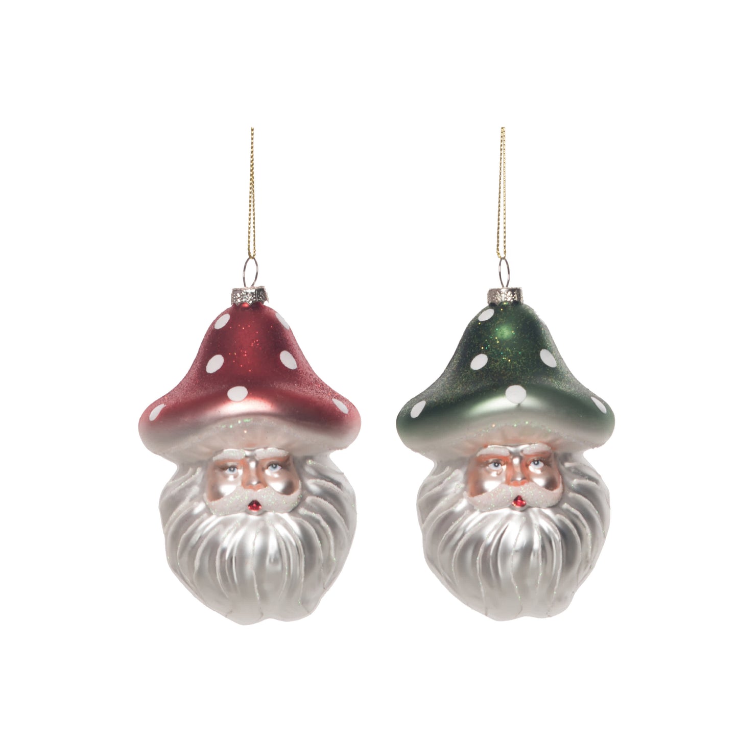 Glass Mushroom Hat Santa Ornament Set of 2 Christmas Tree Decorations for Home Holiday Cheer