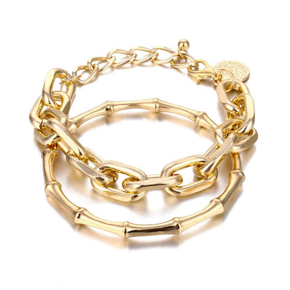 Goldtone Cable Chain Bracelet & Bamboo Bangle Set