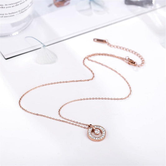 Cubic Zirconia Rose Goldtone Ring Pendant Necklace