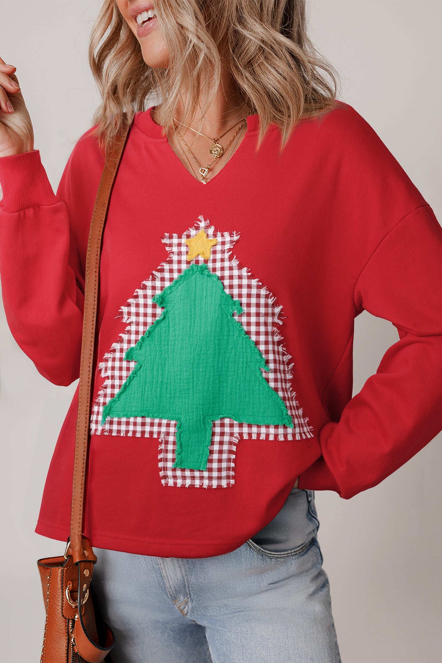 Taraette Patched Drop Shoulder Sweatshirt - Red / L - 12/14