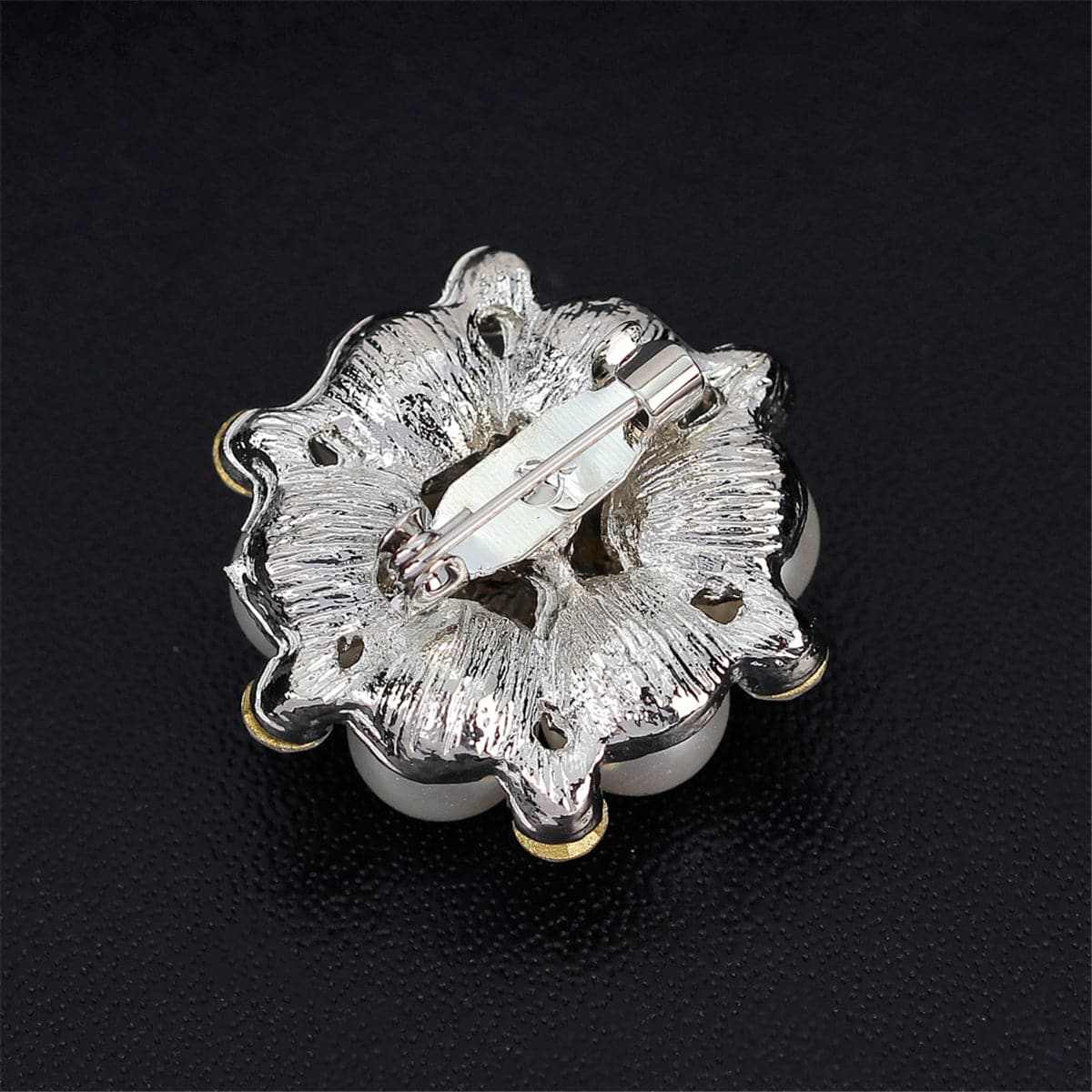 Cubic Zirconia & Silvertone Tiny Flower Brooch