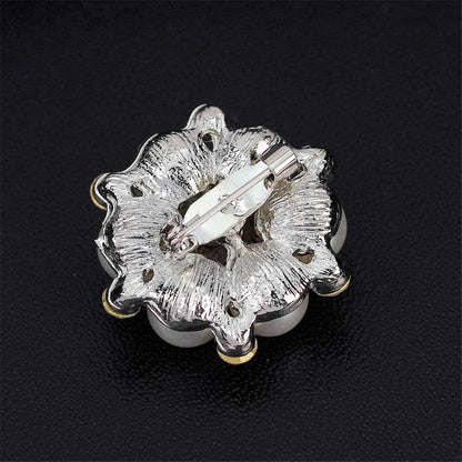 Cubic Zirconia & Silvertone Tiny Flower Brooch