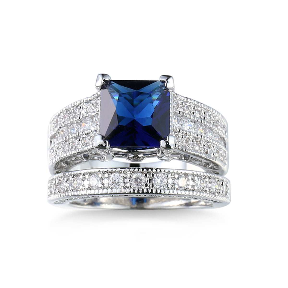 Navy Crystal & Cubic Zirconia Band Ring Set-1