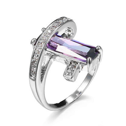 Purple Crystal & Cubic Zirconia Pavé Wrap Baguette-Cut Ring-1
