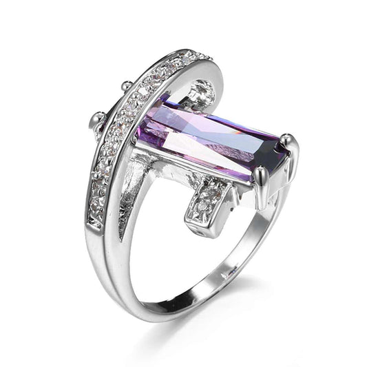 Purple Crystal & Cubic Zirconia Pavé Wrap Baguette-Cut Ring-1