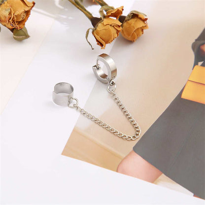 Silvertone Huggie Earring & Chain Ear Cuff
