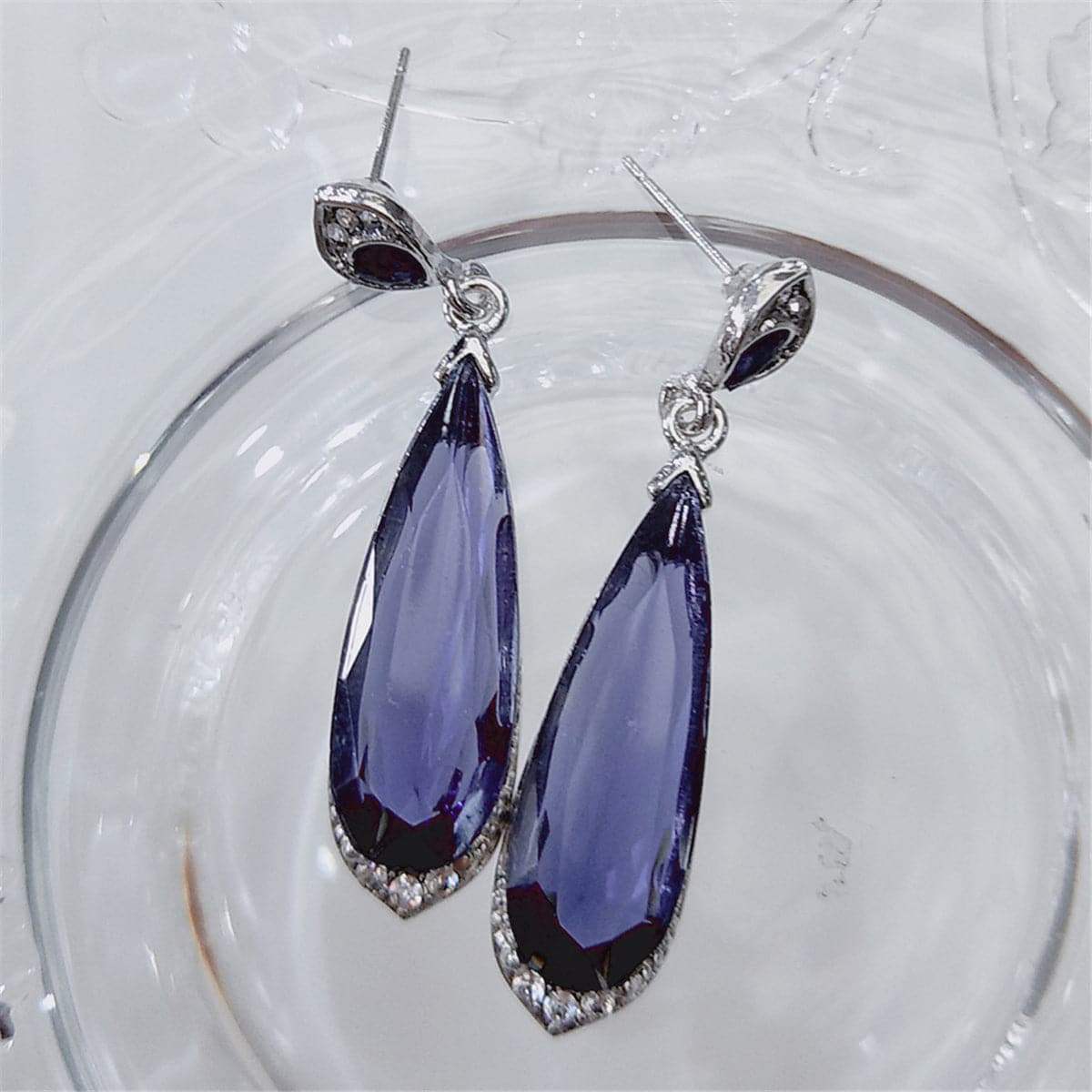 Blue Crystal & Cubic Zirconia Pear-Cut Drop Earrings