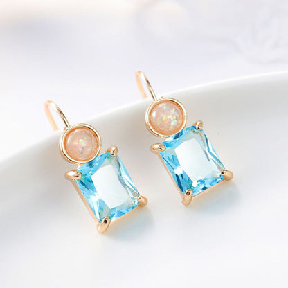 Sky Blue Crystal & Resin Goldtone Square Hook Earrings