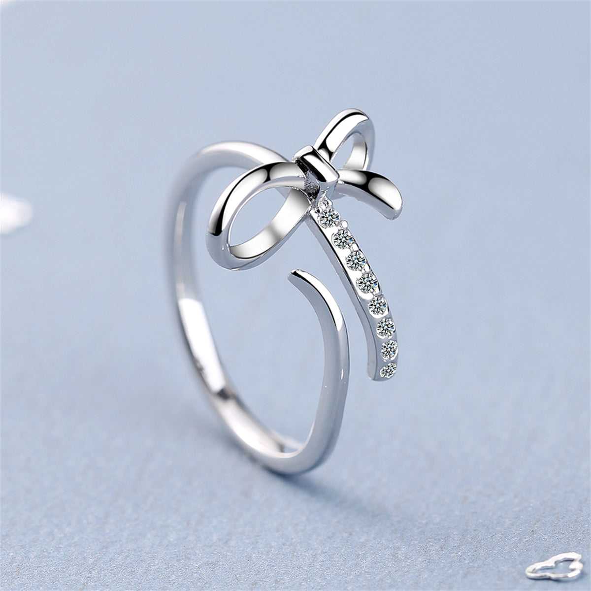 Cubic Zirconia & Silvertone Bow Bypass Ring